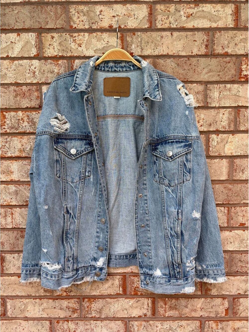 American Eagle Jean Denim Jacket Distressed Oversized XS